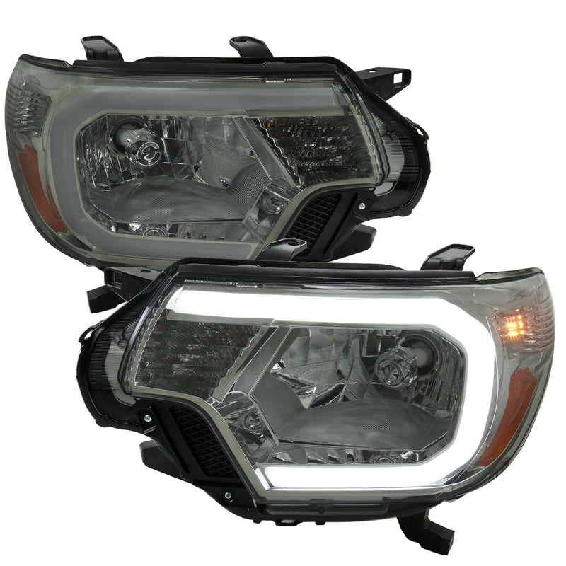 Spec-D 12-15 Toyota Tacoma Oe Headlights With Led Bar Chrome Housing Light Smoked Lens 2LH-TAC12LG-G3-GO