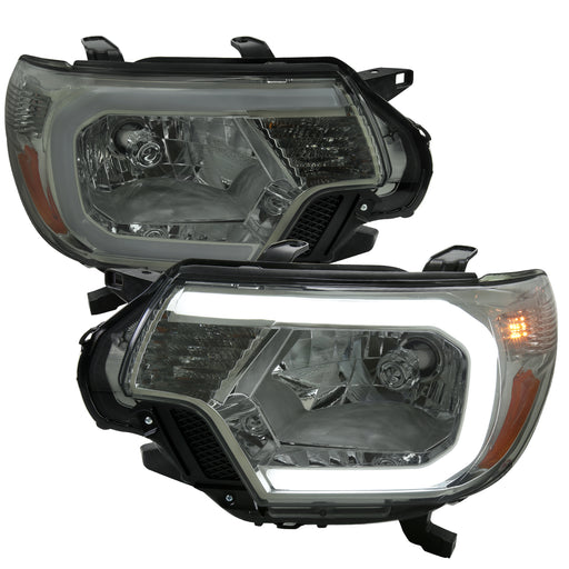 Spec-D 12-15 Toyota Tacoma Oe Headlights With Led Bar Chrome Housing Light Smoked Lens 2LH-TAC12LG-G3-GO
