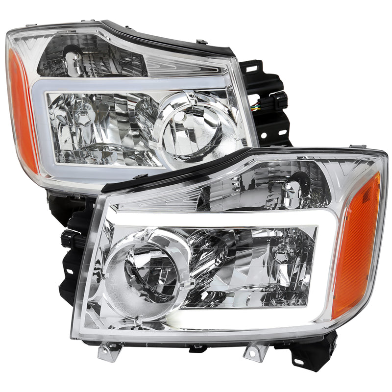 Spec-D 04-15 Nissan Titan Headlights With Led Bar Clear Lens And Chrome Housing 2LH-TIT04-G3-GO