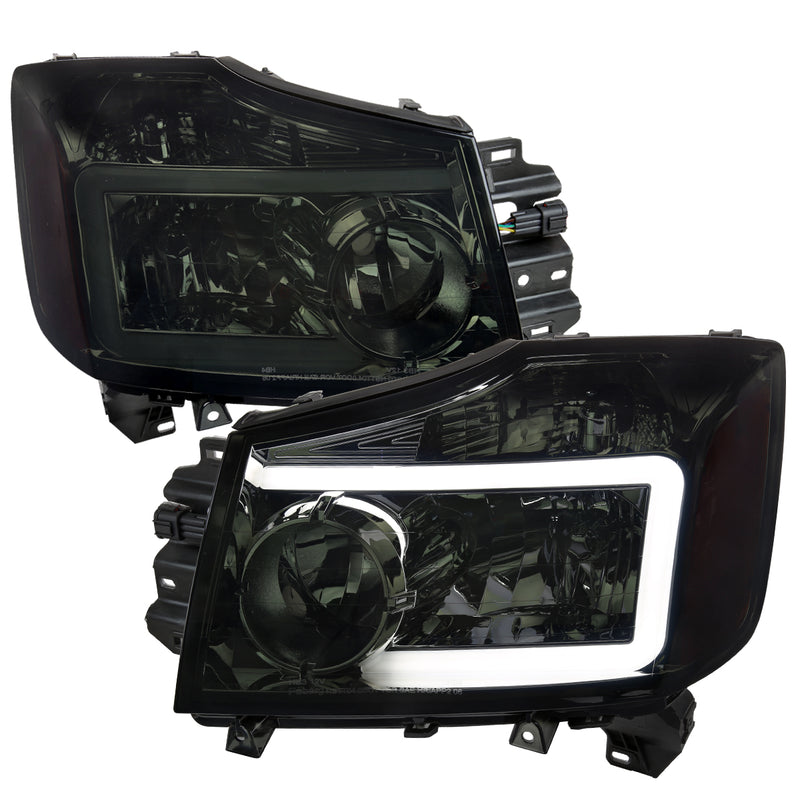 Spec-D 04-15 Nissan Titan Headlights With Led Bar Chrome Housing Smoked Lens 2LH-TIT04G-G3-GO