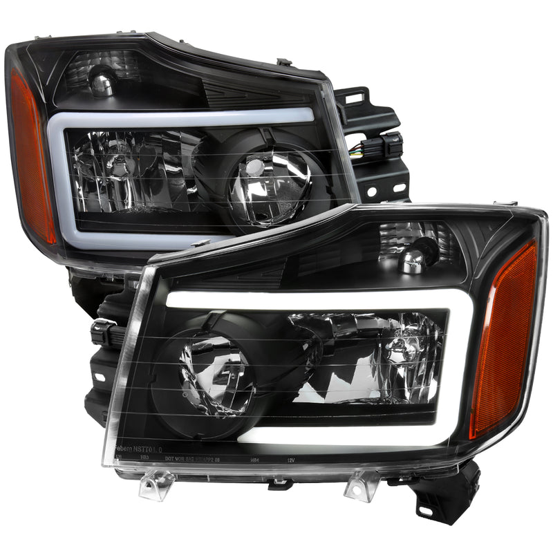 Spec-D 04-15 Nissan Titan Headlights With Led Bar Clear Lens And Matte Black Housing 2LH-TIT04JM-G3-GO