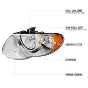 Spec-D 05-07 Chrysler Town Country Headlights Chrome Housing Clear Lens With Amber Reflector - No Bulbs Included 2LH-TNC05-GO