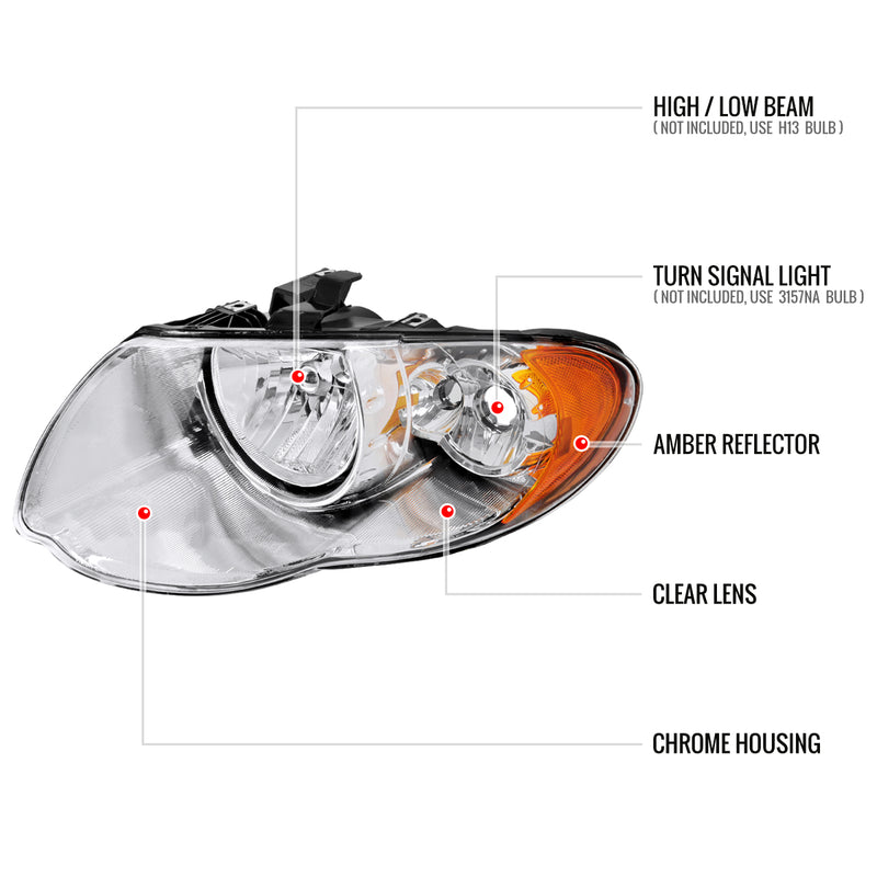 Spec-D 05-07 Chrysler Town Country Headlights Chrome Housing Clear Lens With Amber Reflector - No Bulbs Included 2LH-TNC05-GO