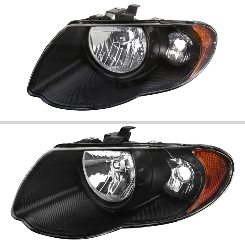 Spec-D 05-07 Chrysler Town Country Headlights Black Housing Clear Lens With Amber Reflector - No Bulbs Included 2LH-TNC05JM-GO