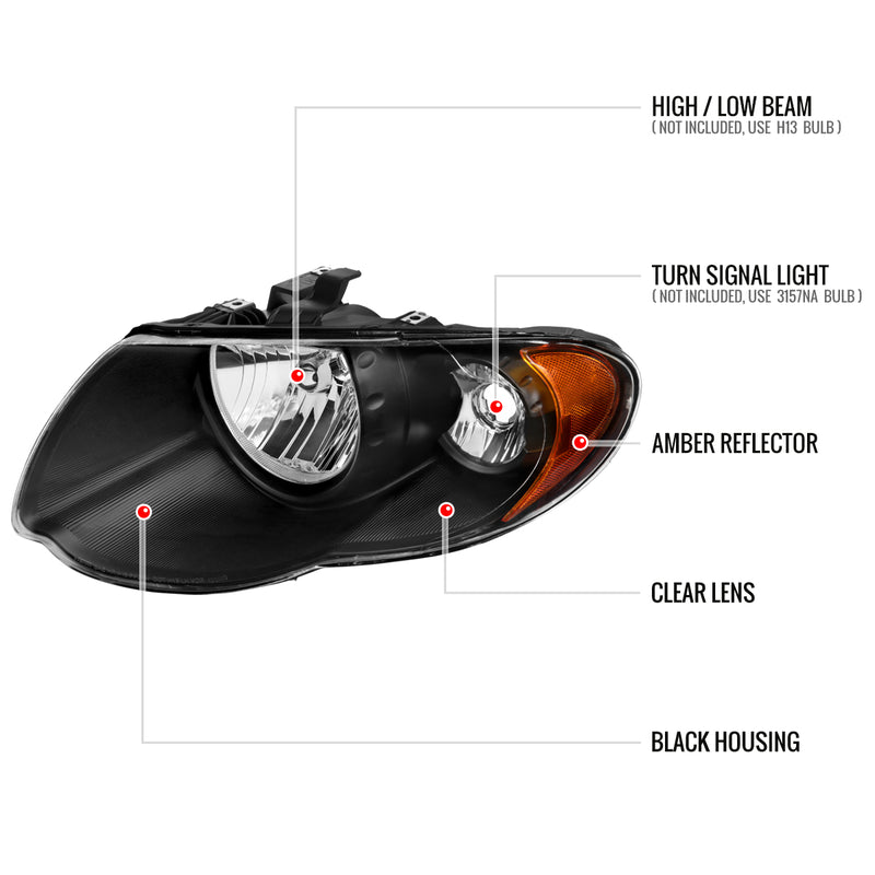 Spec-D 05-07 Chrysler Town Country Headlights Black Housing Clear Lens With Amber Reflector - No Bulbs Included 2LH-TNC05JM-GO