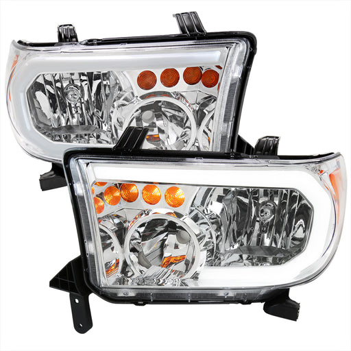 Spec-D 07-13 Toyota Tundra Oe Style Headlights With Led Bar Chrome Housing And Clear Lens 2LH-TUN07-G3-GO