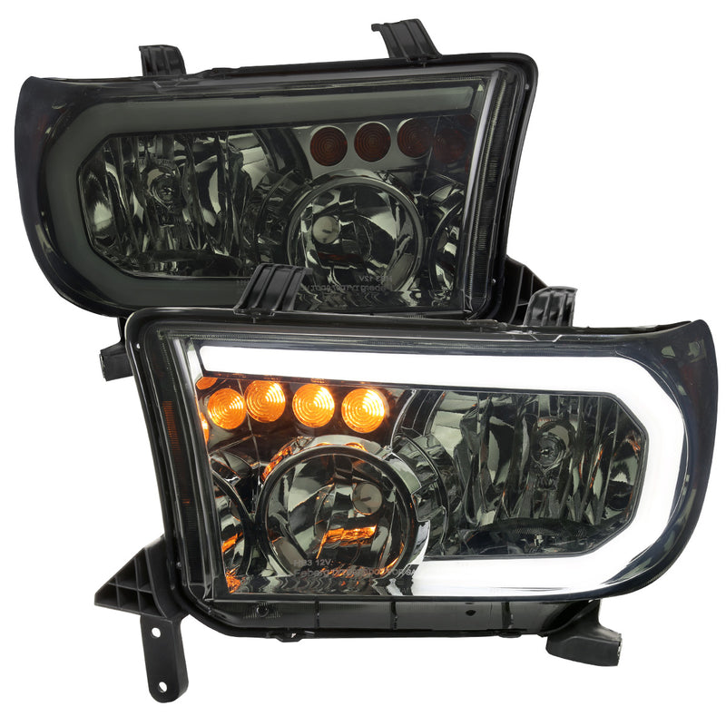 Spec-D 07-13 Toyota Tundra Retrofit Headlights Led Bar Oe Style Chrome Housing And Smoked Lens 2LH-TUN07G-G3-GO
