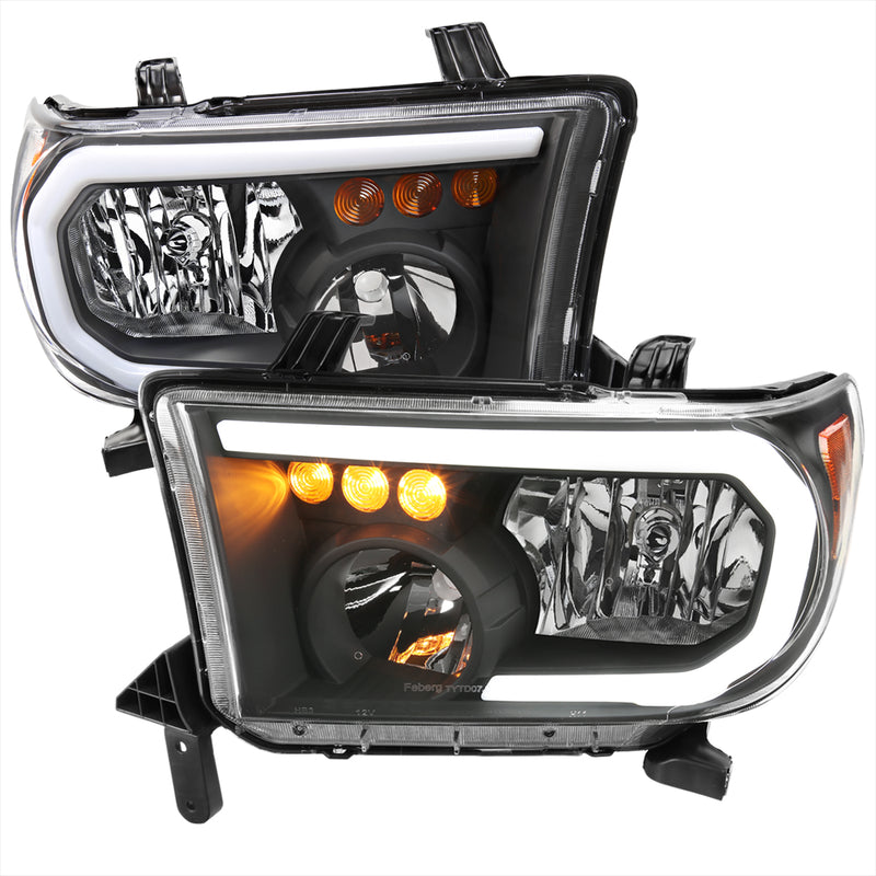 Spec-D 07-13 Toyota Tundra Oe Style Headlights With Led Bar Matte Black Housing And Clear Lens 2LH-TUN07JM-G3-GO