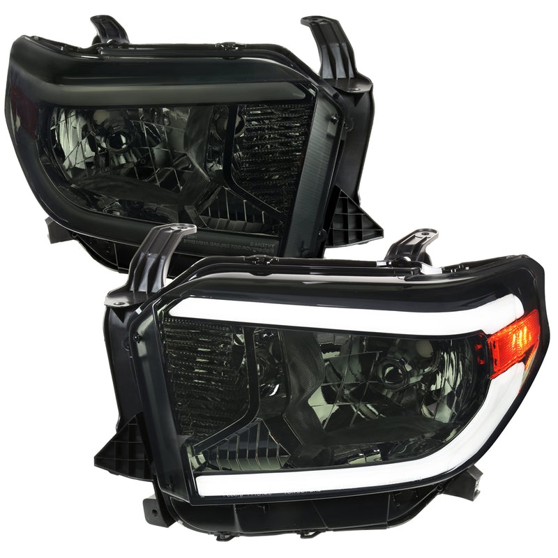 Spec-D 14-21 Toyota Tundra Oe Headlights With Led Bar Chrome Housing And Smoked Lens 2LH-TUN14G-G3-GO