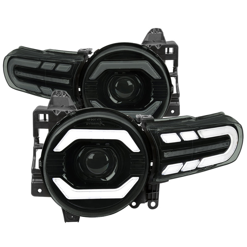 Spec-D 07-14 Toyota Fj Cruiser Led Projector Headlights Matte Black Housing Smoked Lens - Led Turn Signal Lamp Amber Reflector Led Sequential Turn Signal Breathing Light Effect 2LHE-FJ07SM-SQ-RS