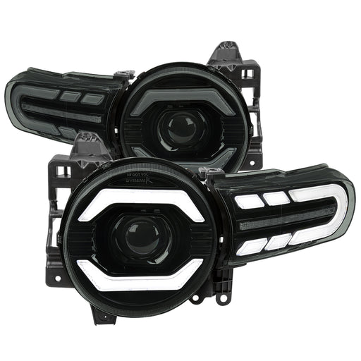 Spec-D 07-14 Toyota Fj Cruiser Led Projector Headlights Matte Black Housing Smoked Lens - Led Turn Signal Lamp Amber Reflector Led Sequential Turn Signal Breathing Light Effect 2LHE-FJ07SM-SQ-RS