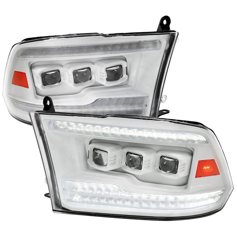 Spec-D 09-19 Dodge Ram Led Projector Headlights White Housing Clear Lens - Facelift Style Amber Reflector Switchback Led Light Bar Led Sequential Signal Breathing Light - 6K Temperature 2LHE-RAM09XE-SQ-RS