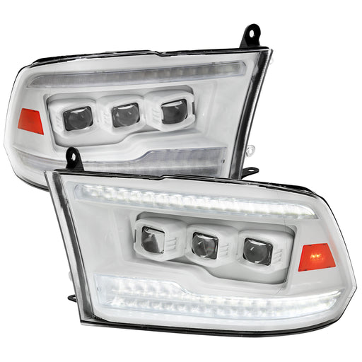 Spec-D 09-19 Dodge Ram Led Projector Headlights White Housing Clear Lens - Facelift Style Amber Reflector Switchback Led Light Bar Led Sequential Signal Breathing Light - 6K Temperature 2LHE-RAM09XE-SQ-RS