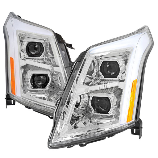 Spec-D 10-16 Cadillac Srx Drl Led Bar Full Led Projector Headlights Chrome Housing Clear Lens Amber Reflector Sequential Turn Signal And Breathing Light Effect 2LHE-SRX10-SQ-RS