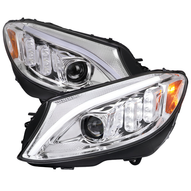 Spec-D 15-18 Mercedes W205 C-Class Led Projector Headlights Chrome Housing And Clear Lens - Sequential Turn Signal - Halogen Models Only  2LHE-W20515-SQ-TM