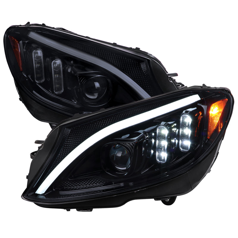 Spec-D 15-18 Mercedes W205 C-Class Led Projector Headlights Glossy Black Housing And Light Smoked Lens - Sequential Turn Signal - Halogen Models Only  2LHE-W20515G-SQ-TM