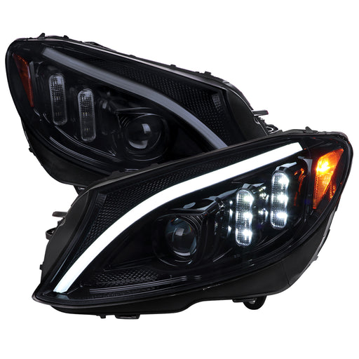 Spec-D 15-18 Mercedes W205 C-Class Led Projector Headlights Glossy Black Housing And Light Smoked Lens - Sequential Turn Signal - Halogen Models Only  2LHE-W20515G-SQ-TM