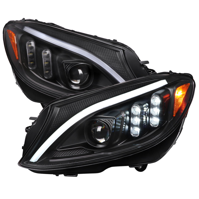 Spec-D 15-18 Mercedes W205 C-Class Led Projector Headlights Matte Black Housing And Clear Lens - Sequential Turn Signal - Halogen Models Only  2LHE-W20515JM-SQ-TM