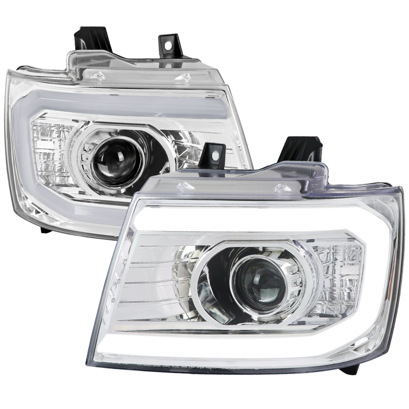 Spec-D 07-13 Chevrolet Avalanche Projector Headlight - Chrome Housing - Clear Lens With Amber Reflectors 2LHP-AVA07-G2-TM