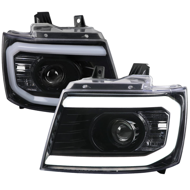 Spec-D 07-13 Chevrolet Avalanche Projector Headlight - Gloss Black Housing - Clear Lens With Amber Reflectors 2LHP-AVA07BK-G2-TM