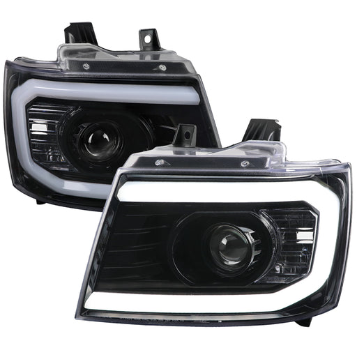 Spec-D 07-13 Chevrolet Avalanche Projector Headlight - Gloss Black Housing - Clear Lens With Amber Reflectors 2LHP-AVA07BK-G2-TM