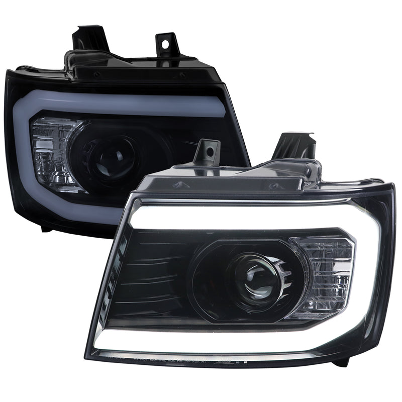 Spec-D 07-13 Chevrolet Avalanche Projector Headlight - Gloss Black Housing - Smoke Lens With Amber Reflectors 2LHP-AVA07G-G2-TM