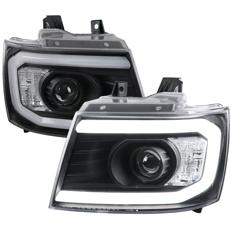 Spec-D 07-13 Chevrolet Avalanche Projector Headlight - Matte Black Housing - Clear Lens With Amber Reflectors 2LHP-AVA07JM-G2-TM