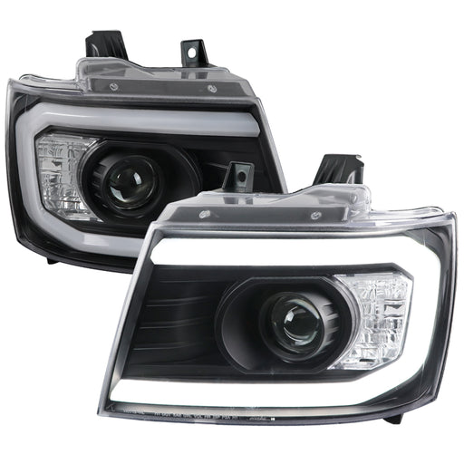 Spec-D 07-13 Chevrolet Avalanche Projector Headlight - Matte Black Housing - Clear Lens With Amber Reflectors 2LHP-AVA07JM-G2-TM