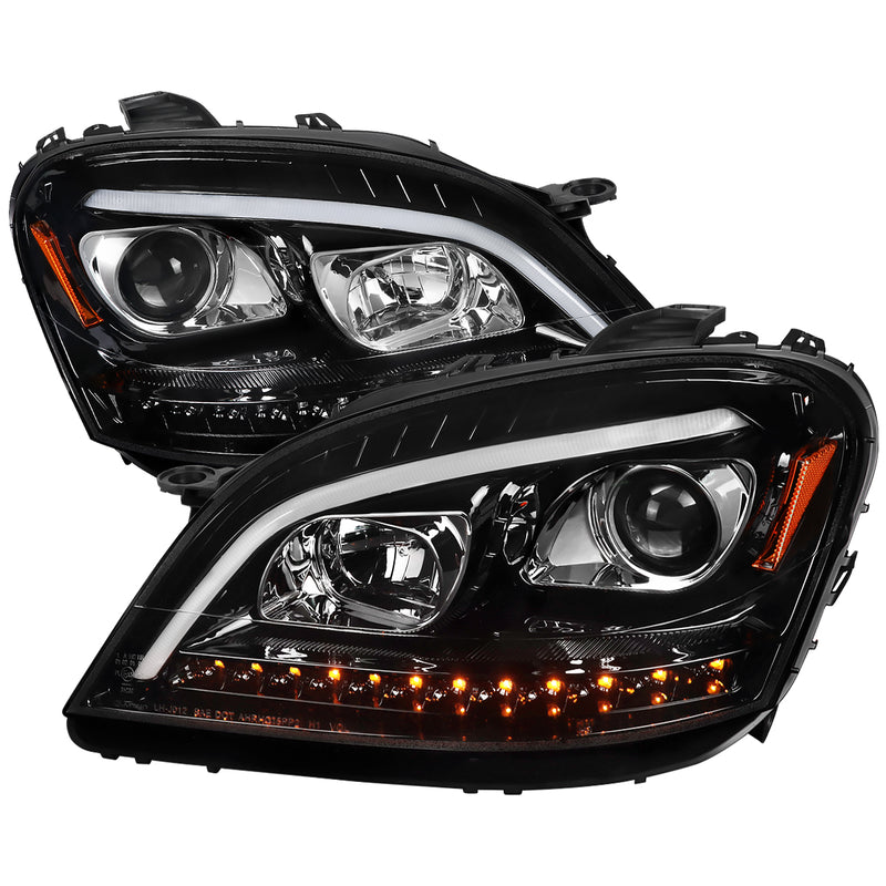 Spec-D 06-08 Mercedes Ml W164 Projector Headlights Sequential Led Turn Signal-Full Glossy Black Housing With Clear Lens 2LHP-BW16406BK-TM