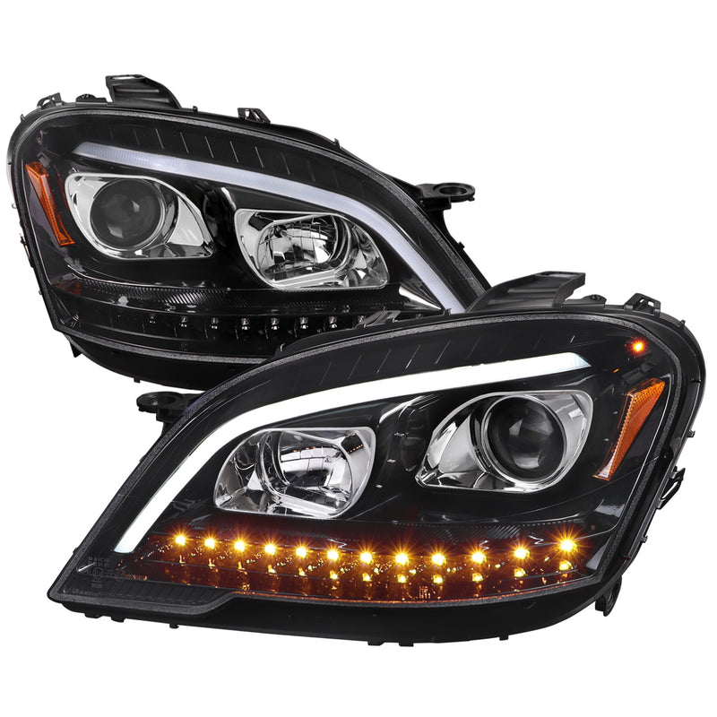 Spec-D 09-11 Mercedes Benz Ml W164 Projector Headlights With Sequential Led Turn Signal Glossy Black Housing And Clear Lens - Halogen Bulbs Included - Us Spec Vehicles Only 2LHP-BW16409BK-TM