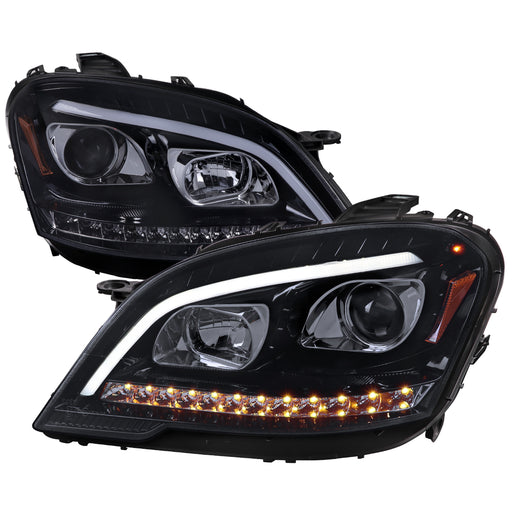 Spec-D 09-11 Mercedes Benz Ml W164 Projector Headlights With Sequential Led Turn Signal Glossy Black Housing And Smoked Lens - Halogen Bulbs Included - Us Spec Vehicles Only 2LHP-BW16409G-TM