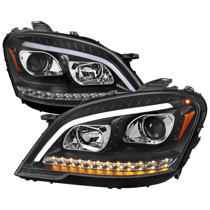 Spec-D 09-11 Mercedes Benz Ml W164 Projector Headlights With Sequential Led Turn Signal Matte Black Housing And Smoked Lens - Halogen Bulbs Included - Us Spec Vehicles Only 2LHP-BW16409JM-TM