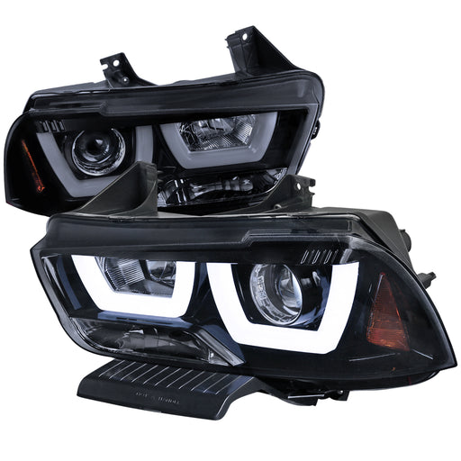 Spec-D 11-14 Dodge Charger Projector Headlight- Glossy Black With U-Shape Halo 2LHP-CHG11G-TM