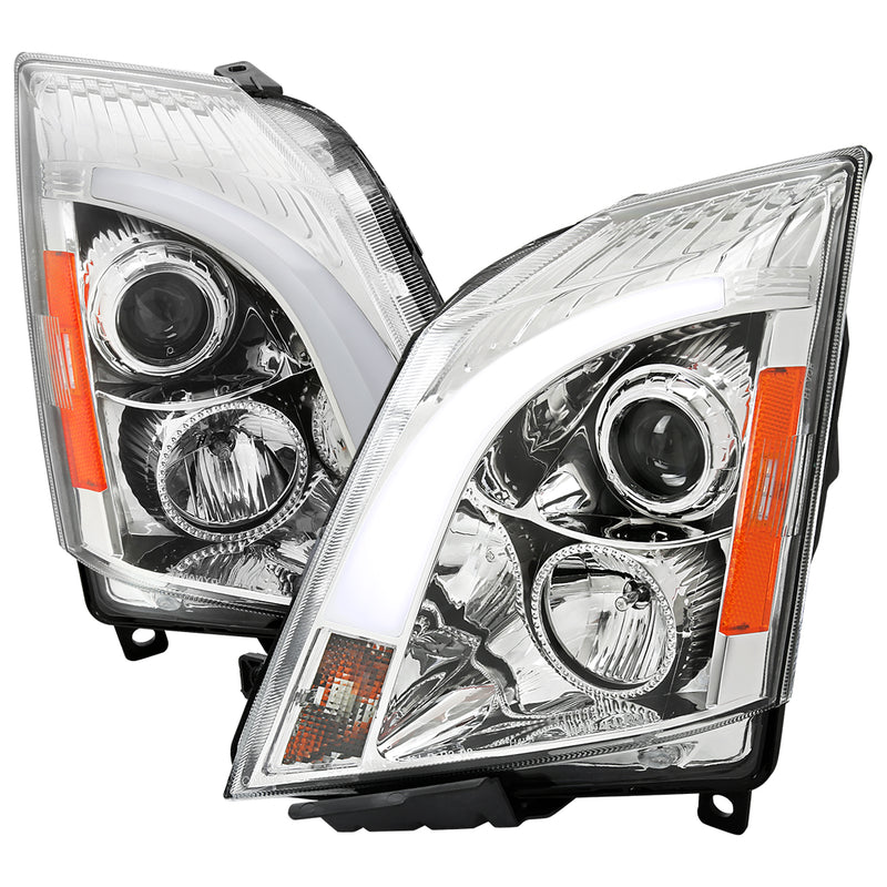 Spec-D 08-14 Cadillac Cts Led Bar Projector Headlight Chrome Housing Clear Lens - Switchback Led Light Bar - Led Sequential Signal - H1 High Beam & H1 Low Beam               2LHP-CTS08-G3-RS