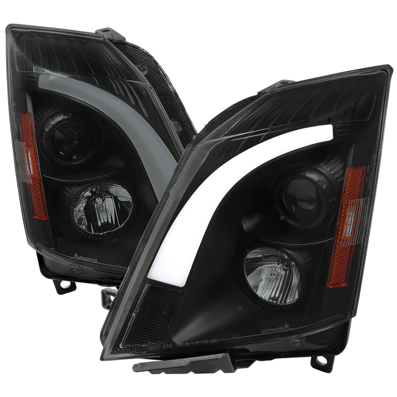 Spec-D 08-14 Cadillac Cts Led Bar Projector Headlight Matte Black Housing Smoked Lens - Switchback Led Light Bar - Led Sequential Signal - H1 High Beam & H1 Low Beam               2LHP-CTS08SM-G3-RS