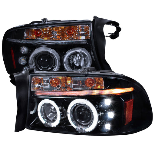 Spec-D 97-04 Dodge  Dakota  Halo Projector Headlight Gloss Black Housing Smoke Lens  2LHP-DAK97G-TM