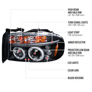 Spec-D 97-04 Dodge Dakota Halo Led Projector Black 2LHP-DAK97JM-TM
