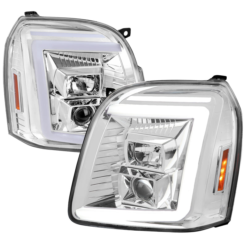 Spec-D 07-14 Gmc Yukon Projector Headlights With Led Bar Chrome Housing And Clear Lens - Swtichback And Sequential Turn Signals 2LHP-DEN07-G2-TM