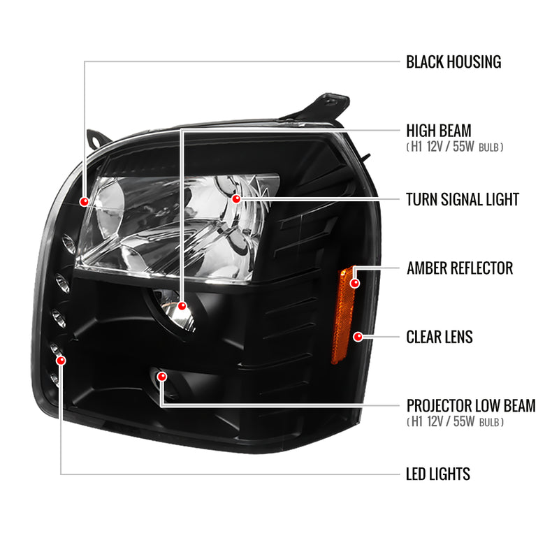 Spec-D 07-10 Gmc Denali Halo Led Projector Black 2LHP-DEN07JM-TM