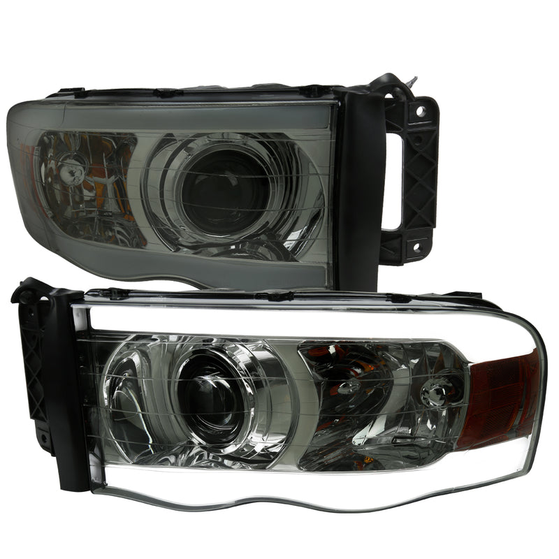 Spec-D 02-05 Dodge Ram Projector Headlights With Led Bar - Dual Beam - H7 Bulb 2LHP-DGP02G-G3-GO