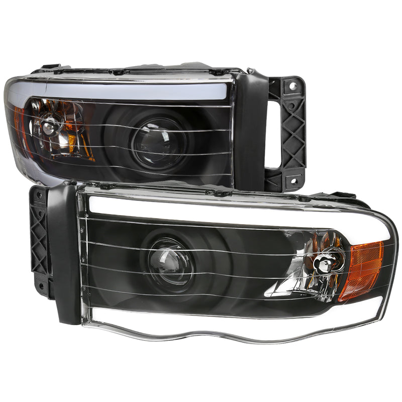 Spec-D 02-05 Dodge Ram Projector Headlights With Matte Black Housing Clear Lens And Amber Reflector 2LHP-DGP02JM-G3-GO