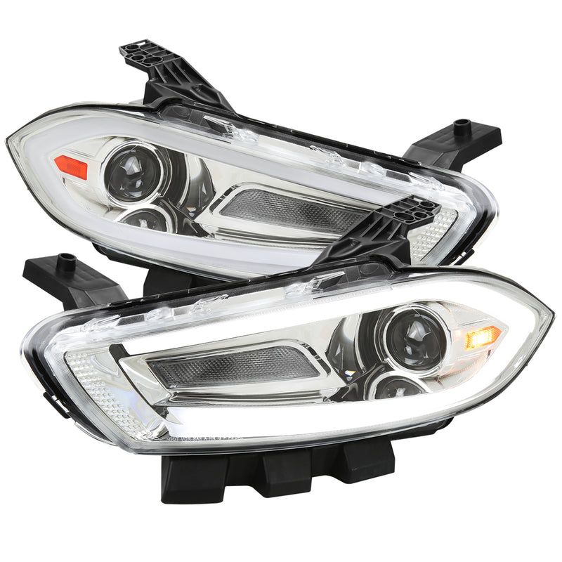 Spec-D 13-16 Dodge Dart Drl Led Bar Projector Headlights Chrome Housing Clear Lens Amber Reflector - Switchback Led Light Bar Led Sequential Signal Breathing Light Effect - Uses Stock Bulbs 2LHP-DRT13-SQ-RS