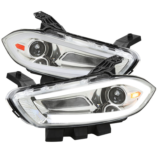 Spec-D 13-16 Dodge Dart Drl Led Bar Projector Headlights Chrome Housing Clear Lens Amber Reflector - Switchback Led Light Bar Led Sequential Signal Breathing Light Effect - Uses Stock Bulbs 2LHP-DRT13-SQ-RS