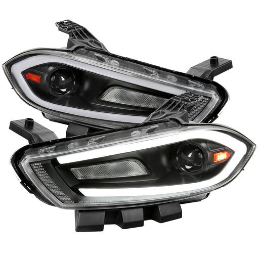 Spec-D 13-16 Dodge Dart Drl Led Bar Projector Headlights Matte Black Housing Clear Lens Amber Reflector - Switchback Led Light Bar Led Sequential Signal Breathing Light Effect - Uses Stock Bulbs 2LHP-DRT13JM-SQ-RS