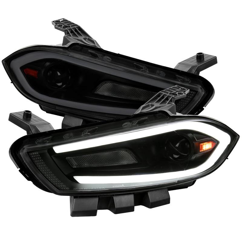 Spec-D 13-16 Dodge Dart Drl Led Bar Projector Headlights Matte Black Housing Smoked Lens Amber Reflector - Switchback Led Light Bar Led Sequential Signal Breathing Light Effect - Uses Stock Bulbs 2LHP-DRT13SM-SQ-RS