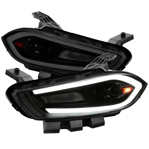 Spec-D 13-16 Dodge Dart Drl Led Bar Projector Headlights Matte Black Housing Smoked Lens Amber Reflector - Switchback Led Light Bar Led Sequential Signal Breathing Light Effect - Uses Stock Bulbs 2LHP-DRT13SM-SQ-RS