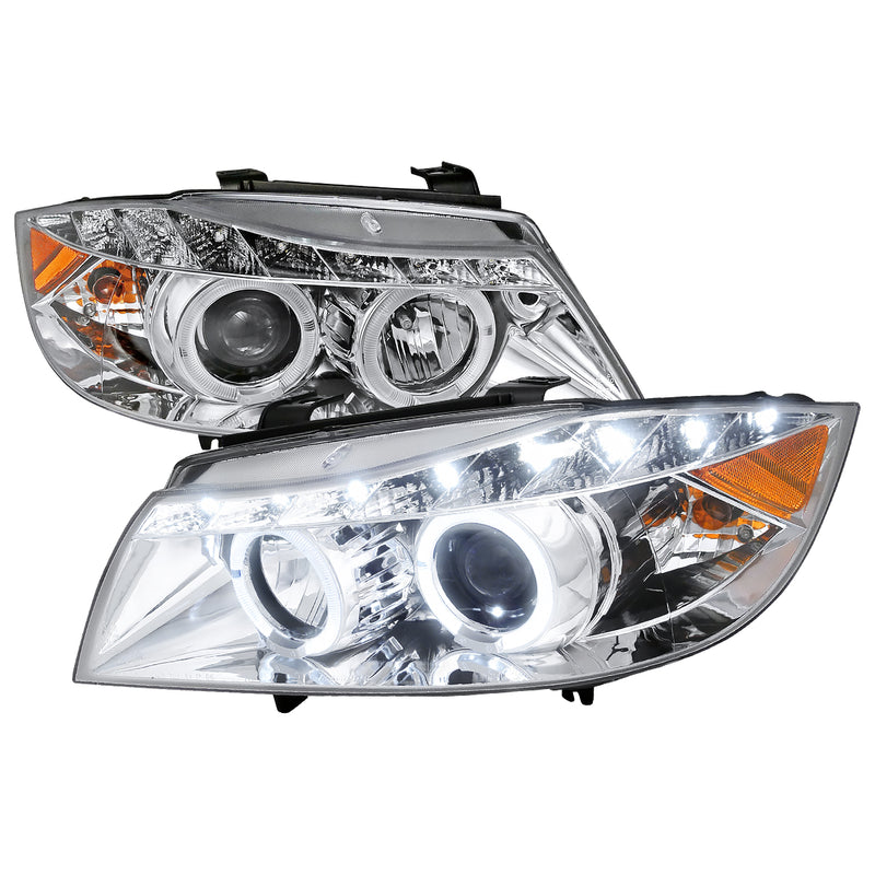 Spec-D 06-08 Bmw  E90 R8 Style Projector Headlight Chrome Housing Clear Lens 4D Sedan Only  2LHP-E9005-8-TM