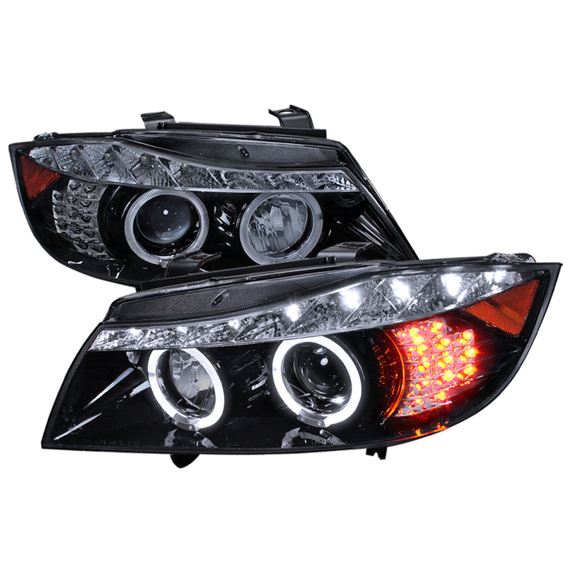 Spec-D 06-08 Bmw  E90 R8 Style Projector Headlight Gloss Black Housing Smoke Lens 4D Sedan Only Amber Led Corner Light  2LHP-E9005G-8V2-TM