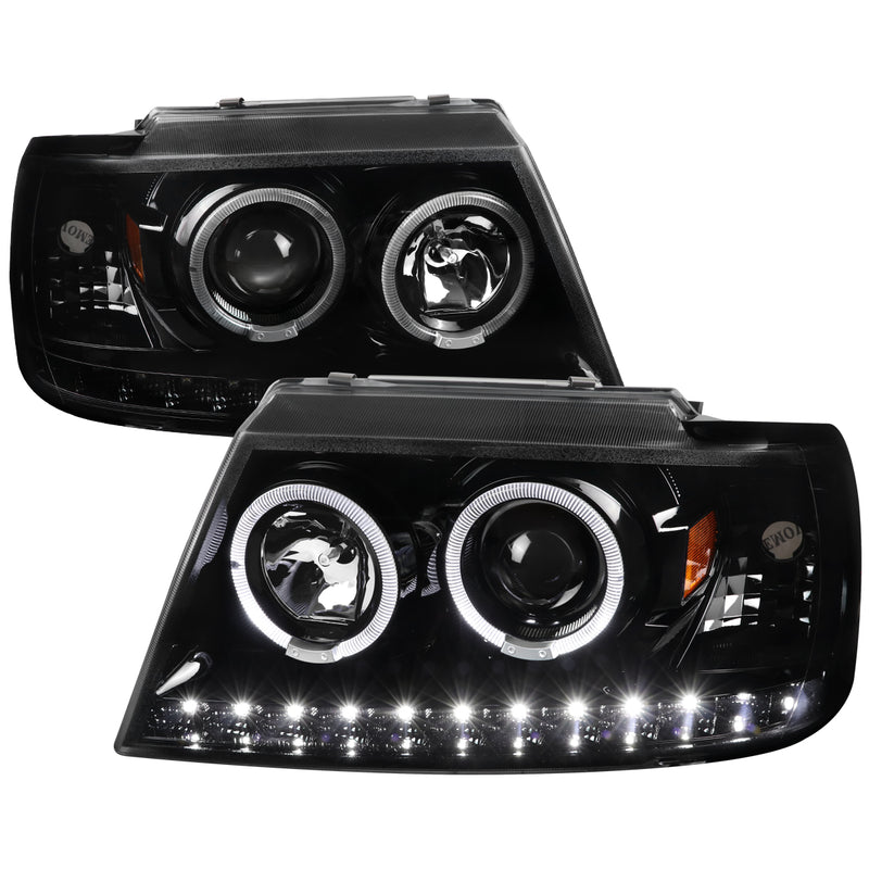 Spec-D 02-05 Ford  Explorer Projector Headlights Full Glossy Blackhousing Smoke Lens 2LHP-EPOR02BK-TM