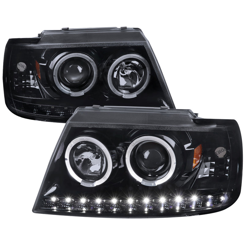 Spec-D 02-05 Ford  Explorer Projector Headlights Full Glossy Blackhousing With Light Smoke Lens 2LHP-EPOR02G-TM